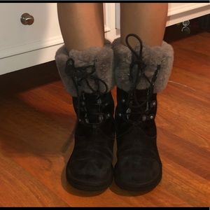 Ugg Black Leather Sherling Lined Mid-calf Boot